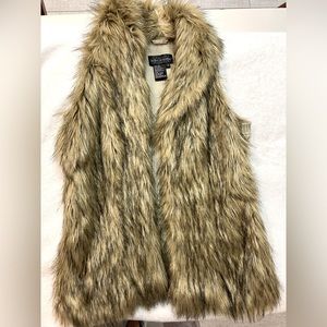 Womens beige brown faux fur vest